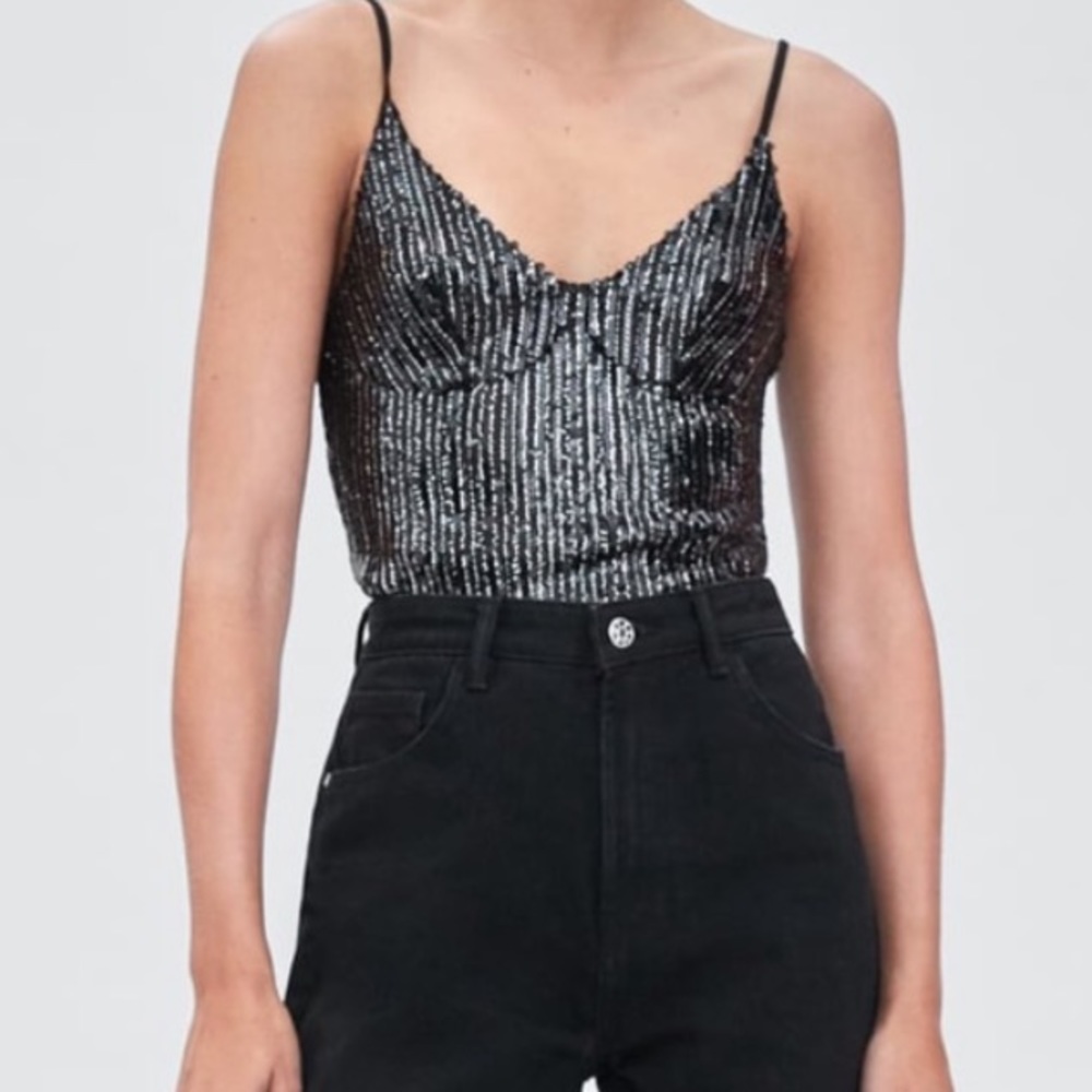 Zara Sequin Spaghetti strap Crop Top